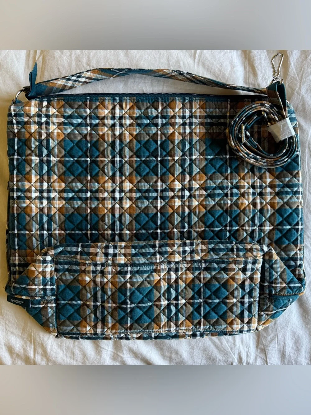 Vera Bradley Quilted Crossbody in Teal, Brown, Cream Plaid